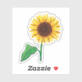 Zonnebloem met groen blad en stengel sticker (Vel)