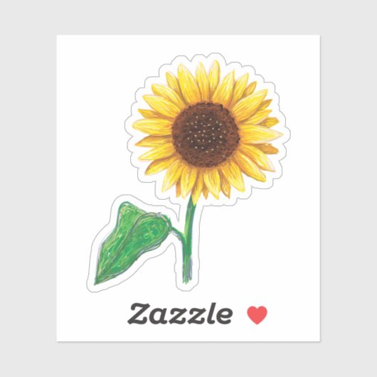 Zonnebloem met groen blad en stengel sticker (Vel)