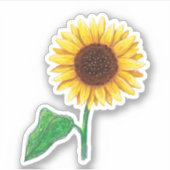 Zonnebloem met groen blad en stengel sticker (Voorkant)