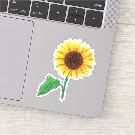 Zonnebloem met groen blad en stengel sticker