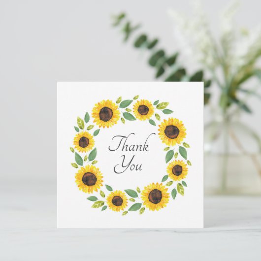 Zonnebloem, met hand geslepen Waterverf Bedankkaart (Staand voorkant)