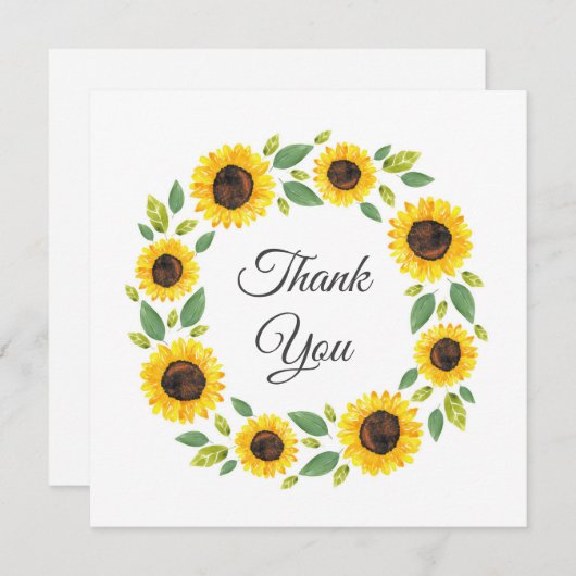 Zonnebloem, met hand geslepen Waterverf Bedankkaart (Voorkant / Achterkant)