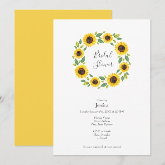 Zonnebloem, met hand geslepen Waterverf Kaart (Voorkant / Achterkant)