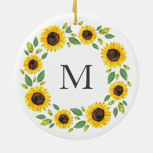 Zonnebloem, met hand geslepen Waterverf Keramisch Ornament (Achterkant)