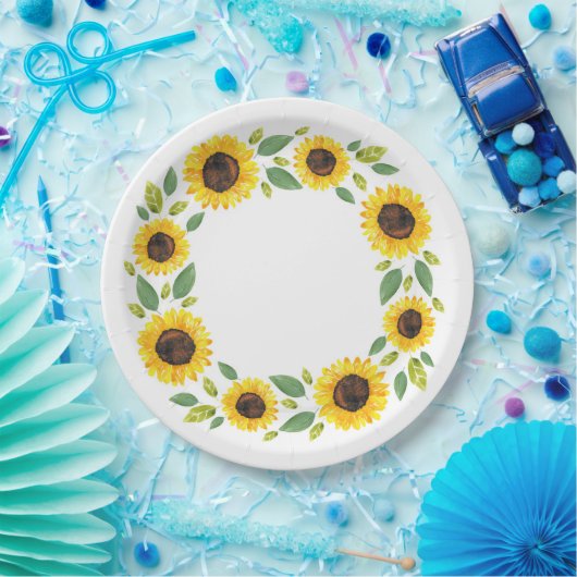 Zonnebloem, met hand geslepen Waterverf Papieren Bordje (Feest)