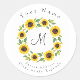 Zonnebloem, met hand geslepen Waterverf Ronde Sticker