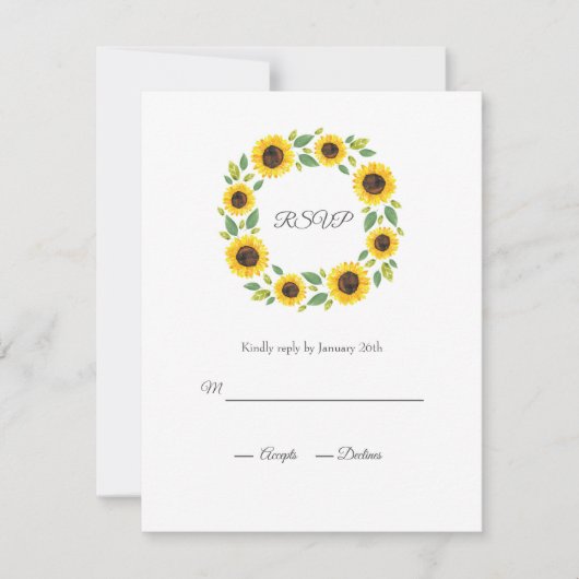 Zonnebloem, met hand geslepen Waterverf RSVP Kaartje (Voorkant)