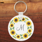 Zonnebloem, met hand geslepen Waterverf Sleutelhanger (Voorkant)