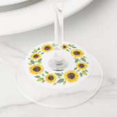 Zonnebloem, met hand geslepen Waterverf Wijnglaslabel (Dichtbij)