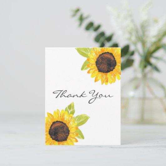Zonnebloem met handmatige Waterverf Bedankkaart (Staand voorkant)