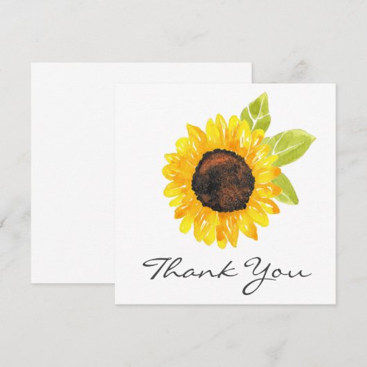 Zonnebloem met handmatige Waterverf Bedankkaart (Voorkant / Achterkant)