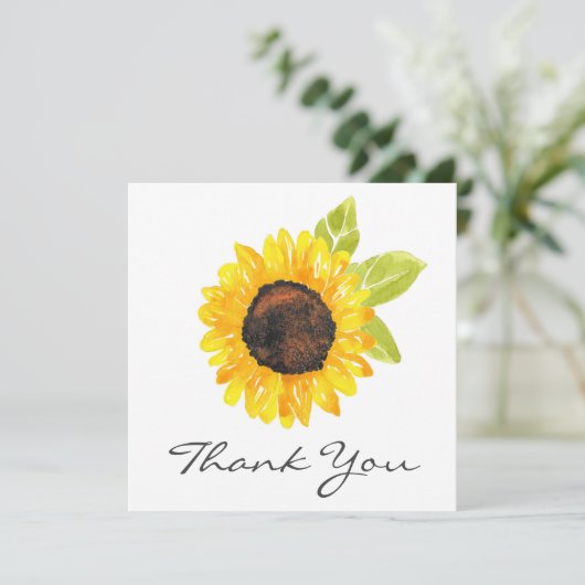 Zonnebloem met handmatige Waterverf Bedankkaart (Staand voorkant)