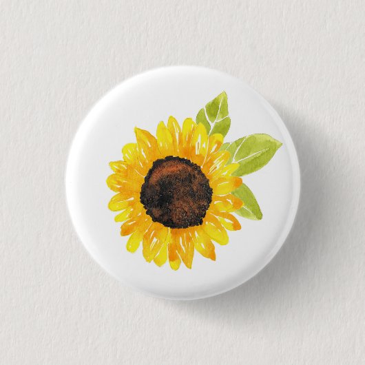 Zonnebloem met handmatige Waterverf Ronde Button 3,2 Cm (Voorkant)