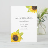 Zonnebloem met handmatige Waterverf Save The Date (Staand voorkant)