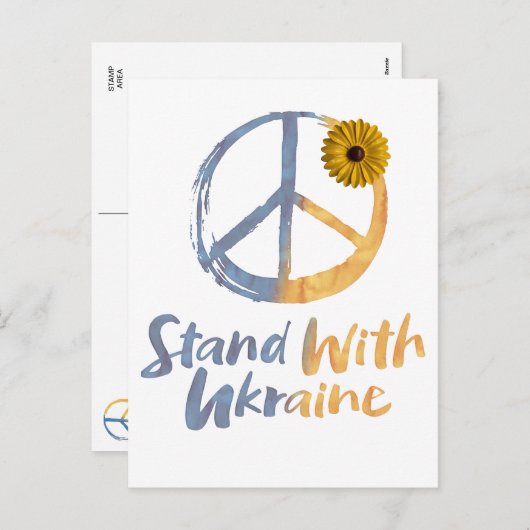 Zonnebloem met het symbool PEACE in Oekraïne Feestdagenkaart (Voorkant / Achterkant)