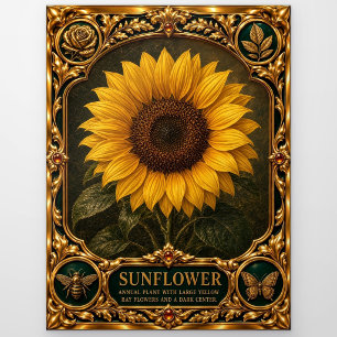 Zonnebloem, met juwelen bezette erfstuk kunst briefkaart