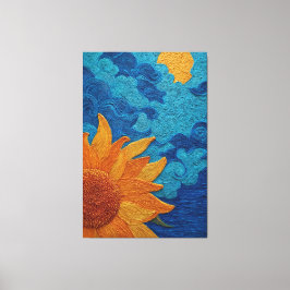 Zonnebloem met kolkende blauwe lucht gestructureer canvas afdruk