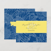 Zonnebloem met lint Save the Date: Navy Geel Date (Voorkant / Achterkant)