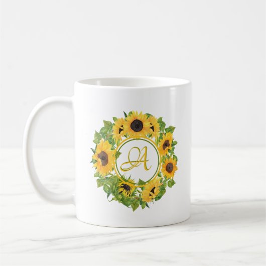 Zonnebloem met monogram koffiemok (Links)