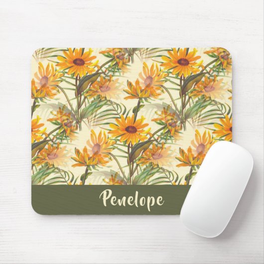 zonnebloem met naam muismat (Met muis)