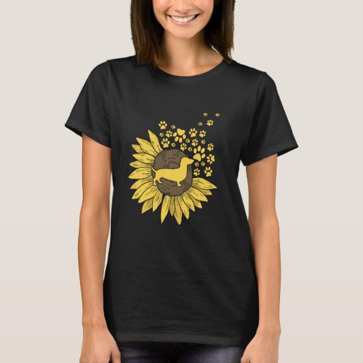 Zonnebloem met poten en dachshund t-shirt (Voorkant)