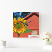 Zonnebloem met rode schuur vierkante klok (Huis)