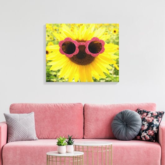 Zonnebloem met roze zonnebril canvas afdruk (Insitu (Woonkamer))