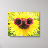 Zonnebloem met roze zonnebril canvas afdruk (Voorkant)