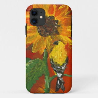 Zonnebloem met Sijs iPhone 11 Hoesje