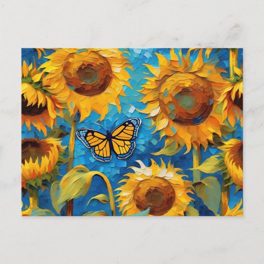 Zonnebloem met vlinder briefkaart (Voorkant)