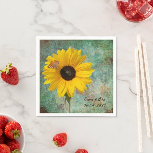Zonnebloem met Vlinder Bruiloft Cocktail Servet (Insitu)