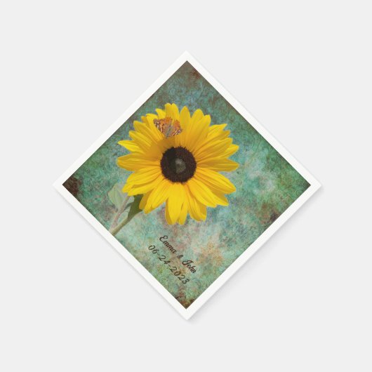 Zonnebloem met Vlinder Bruiloft Cocktail Servet (Hoek)