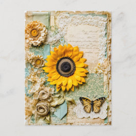 Zonnebloem met vlinder feestdagenkaart