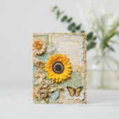 Zonnebloem met vlinder feestdagenkaart (Staand voorkant)