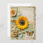 Zonnebloem met vlinder feestdagenkaart (Voorkant / Achterkant)