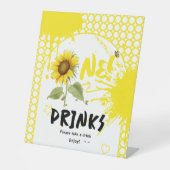 Zonnebloem met Vlinders 1e Verjaardag Drinken Reclamebord Met Voetstuk (Voorkant)