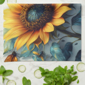 Zonnebloem met Vlinders met Aanpasbare Tekst Theedoek (Gevouwen)