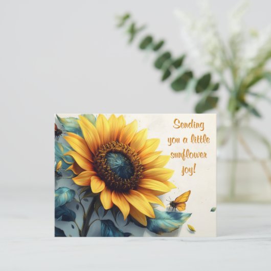 Zonnebloem met vlinders met  tekst briefkaart (Staand voorkant)