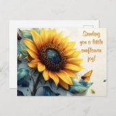 Zonnebloem met vlinders met  tekst feestdagenkaart (Voorkant / Achterkant)