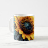 Zonnebloem met vlinders met  tekst koffiemok (Voorkant links)