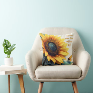 Zonnebloem met vlinders met tekst kussen