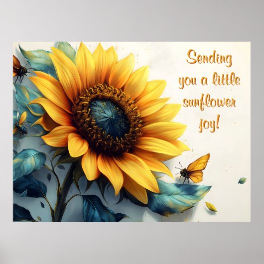 Zonnebloem met vlinders met tekst poster (Voorkant)