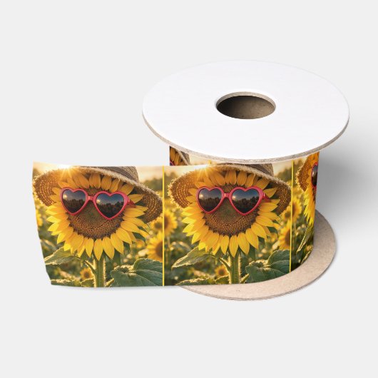 Zonnebloem met zonnebril en strohoed satijnen lint (Spoel)