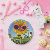 zonnebloem met zonnebril papieren bordje (Feest)