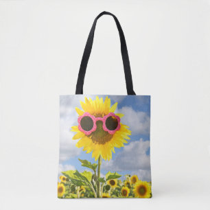 zonnebloem met zonnebril tote bag