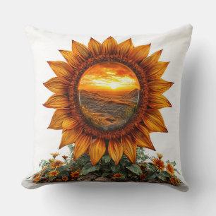 Zonnebloem met zonsondergangsscène dat de natuur w kussen
