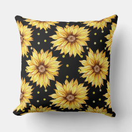 Zonnebloem met zwarte achtergrond kussen