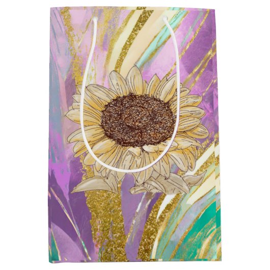 Zonnebloem Metallic Bloemengeschenkzak Medium Cadeauzakje (Voorkant)