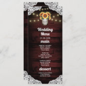 Zonnebloem Metselwerk Pot Houten Kant Bruiloft Men Menu (Voorkant / Achterkant)