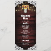 Zonnebloem Metselwerk Pot Houten Kant Bruiloft Men Menu (Voorkant)